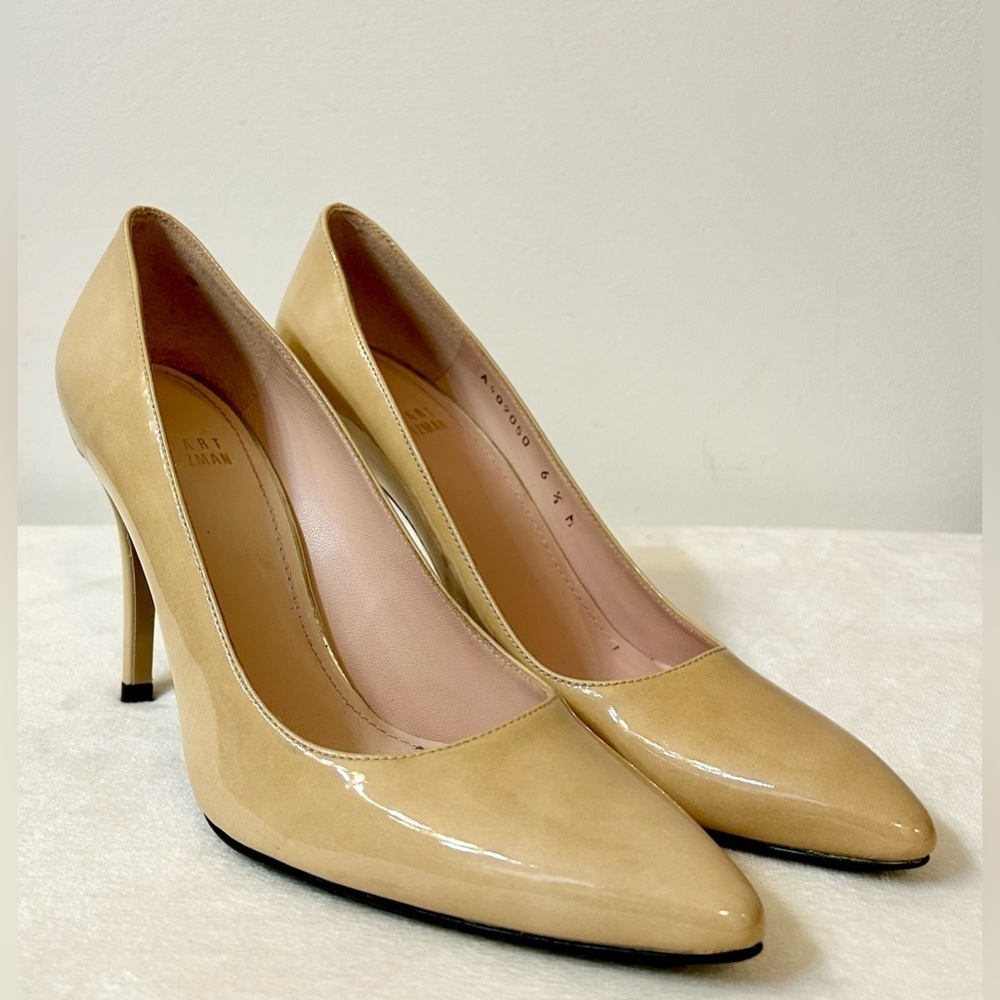 Stuart Weitzman Nouveau Adobe Aniline Nude Patent Leather Heels Size 6.5